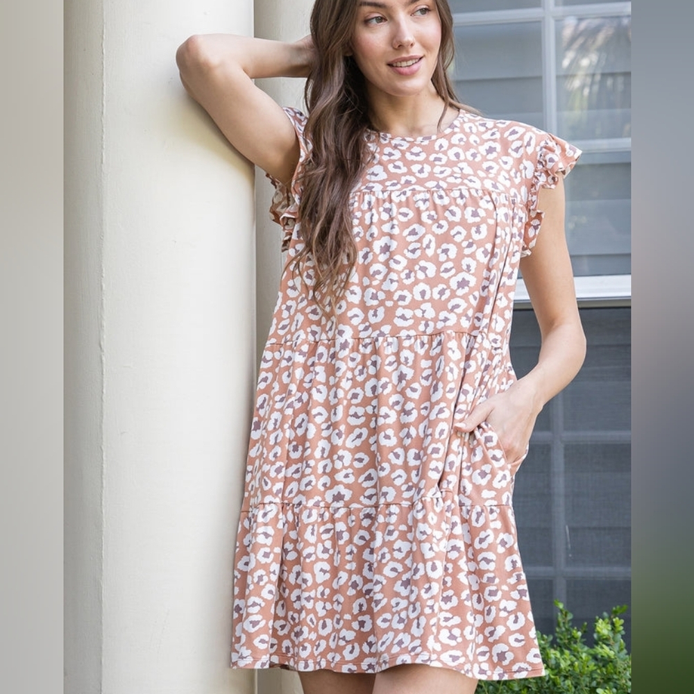 You & Me Leopard Tiered Baby Doll Dress | Size M | Pockets - Picture 4 of 7